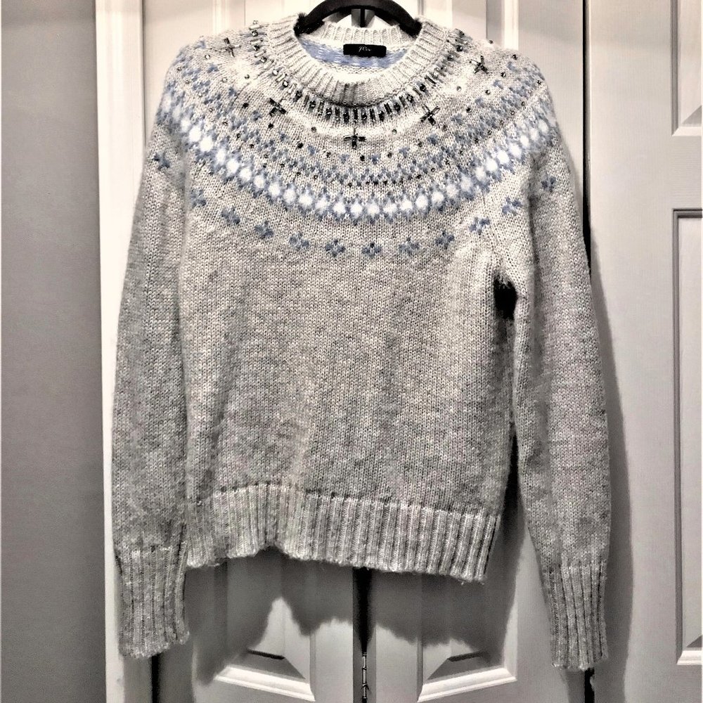 J. Crew Jeweled Embellished Fair Isle Sweater